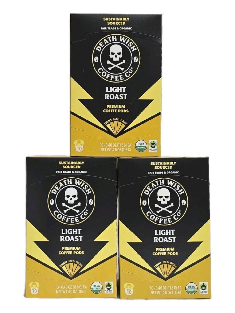 Death Wish Coffee Light Roast 3-PACK 30 COUNT Premium Pods For Keurig Fair Trade